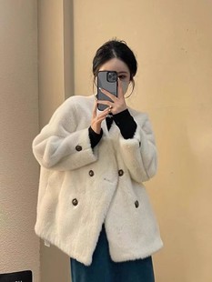 气质环保皮草外套女大码 2024秋冬新款 宽松仿水貂毛皮毛一体大衣