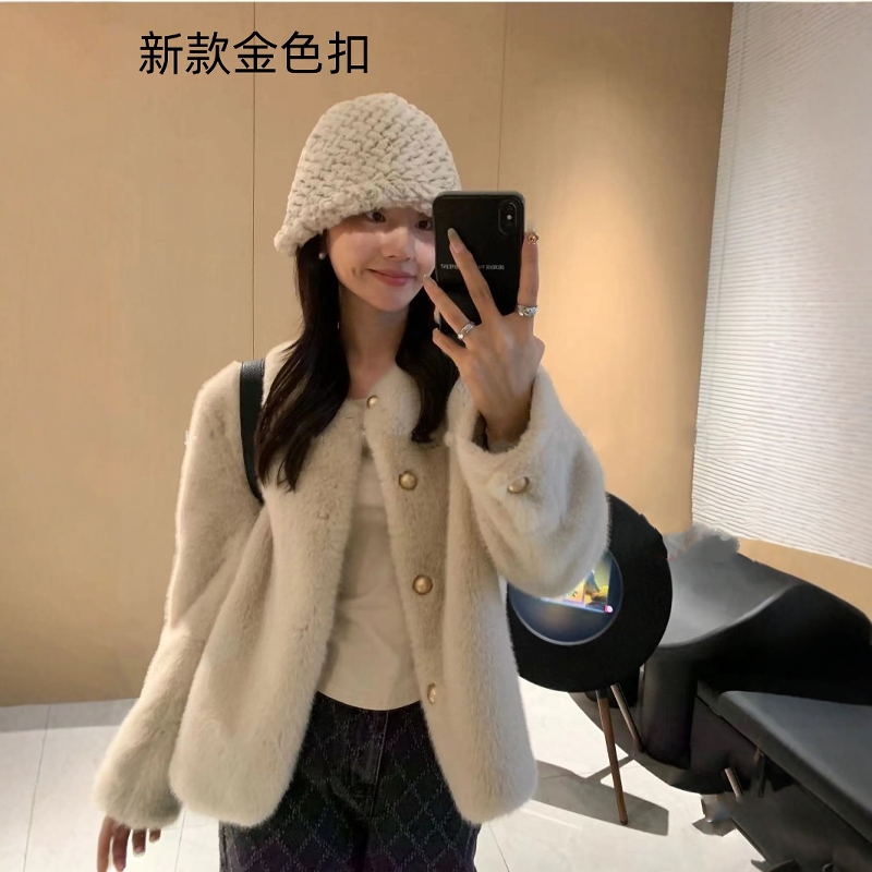 气质简约仿水貂绒中长款