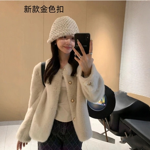 2024秋冬新款 宽松仿水貂毛皮毛一体大衣 气质环保皮草外套女大码