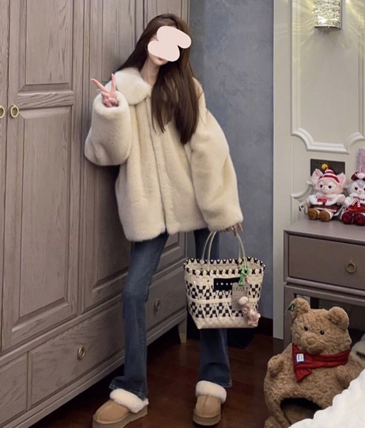 高级仿水貂毛中长款毛毛外套