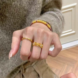 新宫廷风镶钻重工中古鸢尾花灵蛇戒指女轻奢高级感食指可调开口戒