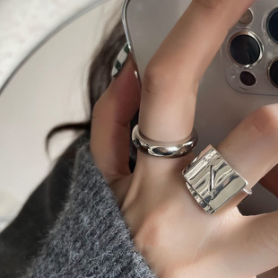 日韩个性宽边开口戒指女复古时尚重工几何波浪开口指环食指戒潮