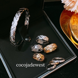 18k金au750天然钻石满钻带钻无钻coco菱格戒指crush叠戴百搭