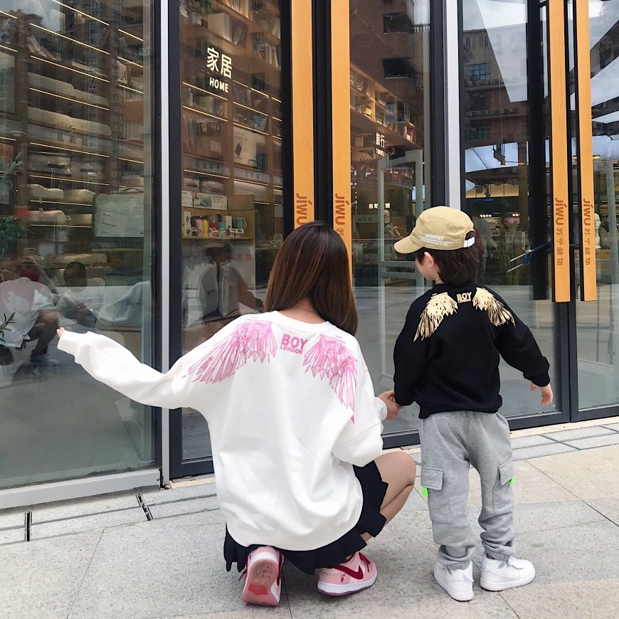 童装新品儿童飞鹰卫衣烫金翅膀亲子装男女童BOY长袖上衣T恤潮牌