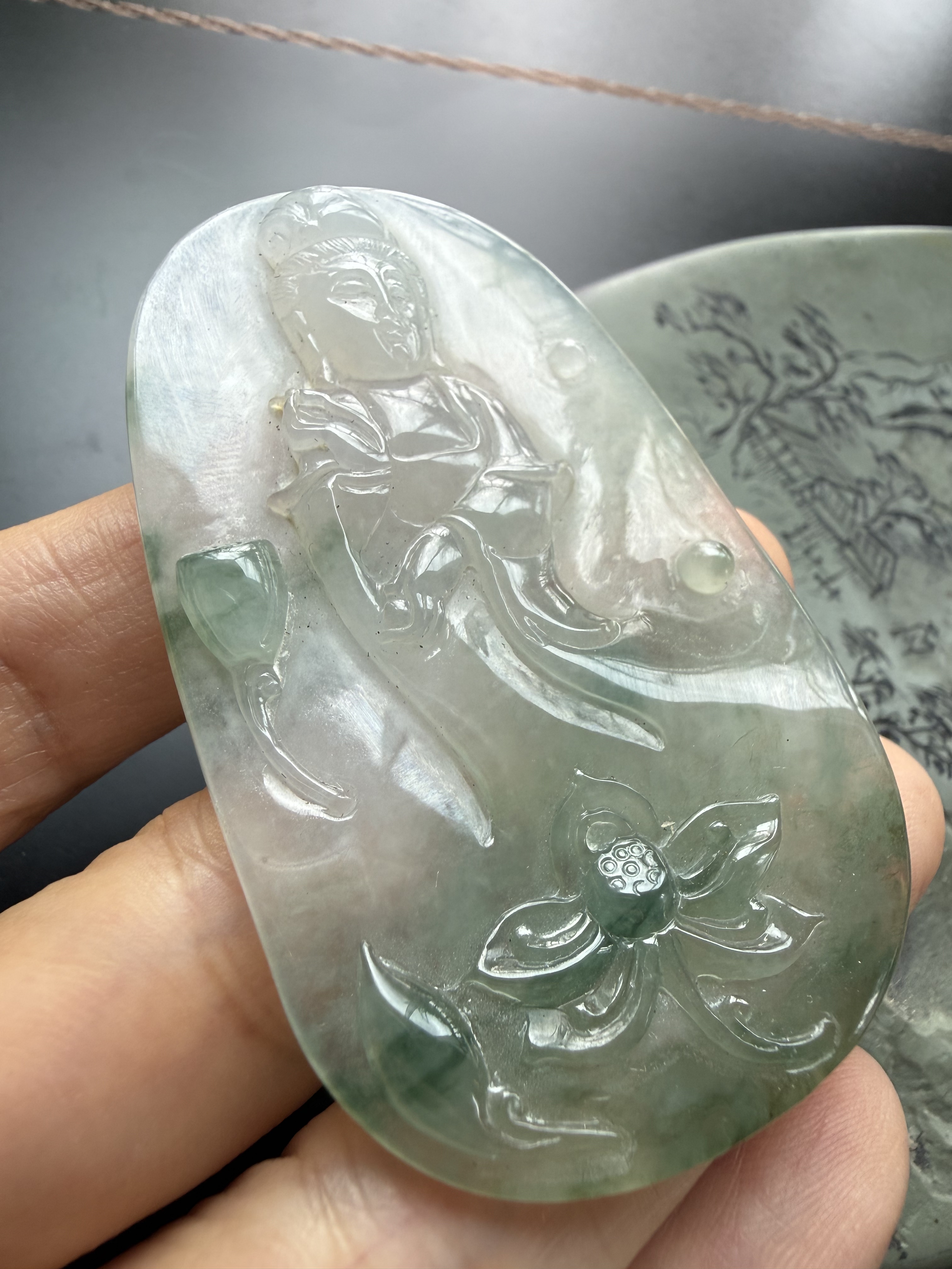 天然原矿缅甸翡翠观音吊坠冰糯种飘花正品珠宝玉石鉴定证书A货礼