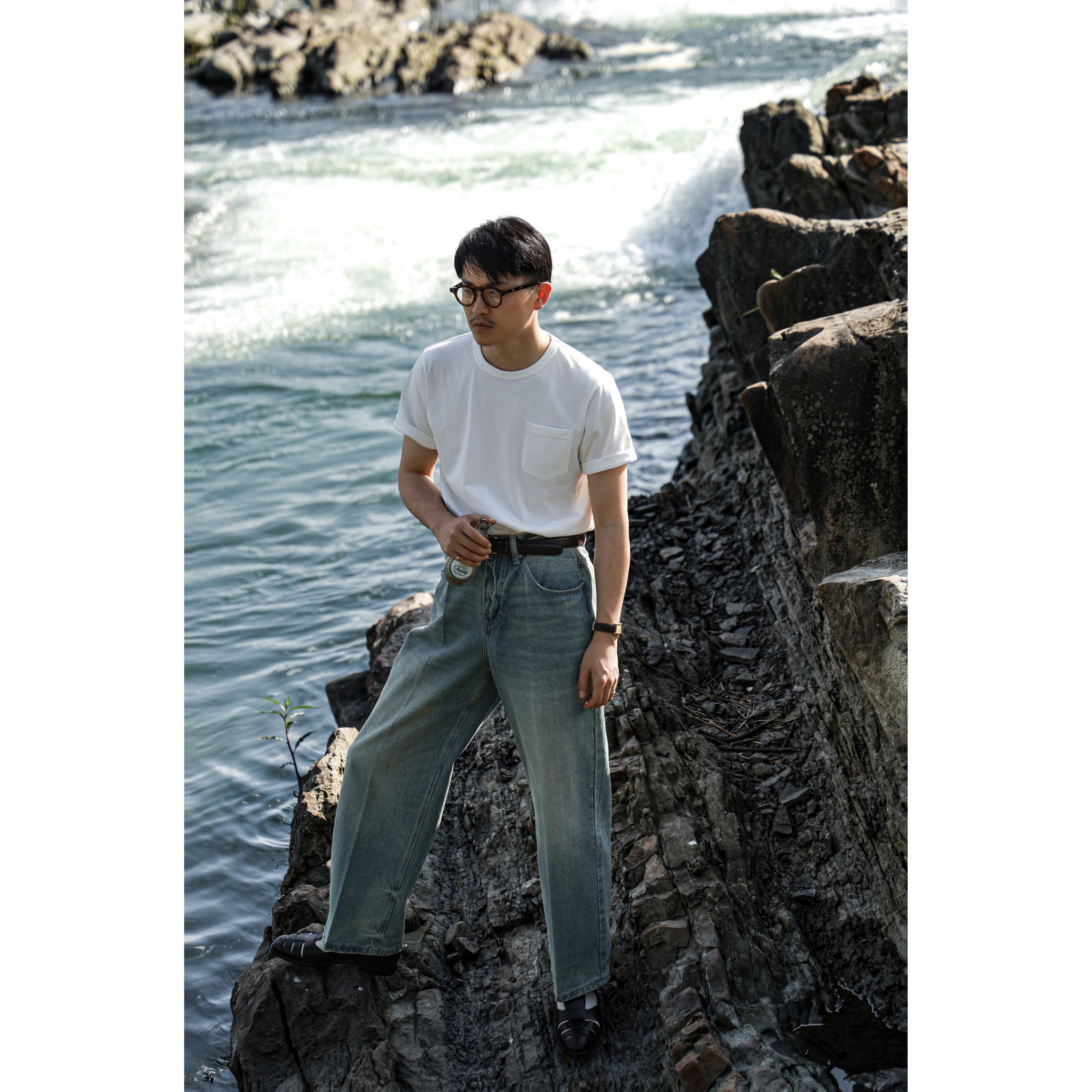 UGENTLE「海盐白」重磅精梳棉 男女同款水洗复古胸袋 夏日圆领T恤,男装,T恤,淘宝优惠券,粉丝福利购,淘宝优惠卷