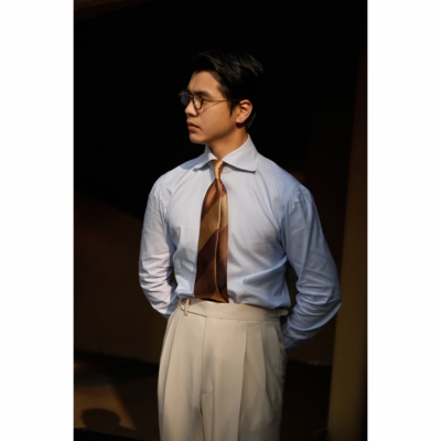 UGENTLE八字领桑蚕丝长袖衬衫