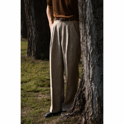 UGENTLE全亚麻直筒高腰阔腿裤男