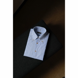 手工七步衬衫 down领 SÖKTAS「卡普里蓝条」Button 男 土耳其