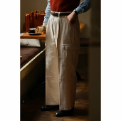 UGENTLE男装 男 阔腿休闲裤 抓绒感 100%水洗棉「迷雾白」复古高腰