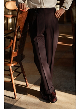 UGENTLE  意大利COLOMBO面料「优雅红棕」意式巴黎扣高腰绅士西裤