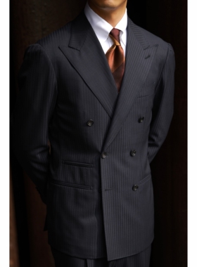 UG男装 DORMEUIL 全麻衬「静谧蓝条纹」戗驳领双排6扣2  西服套装