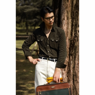 UGENTLE男装 日本灯芯绒「牧野苍松」西部经典领复古长袖绅士衬衫