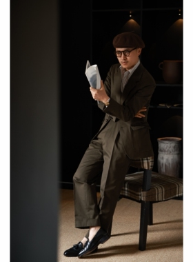 UG男装 日本进口 窄幅 重磅棉「苍野绿鱼骨纹」复古 绅士西服套装