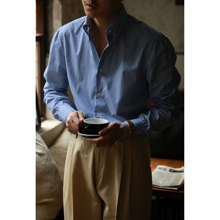 UGENTLE男装 意大利CANCLINI「日暮蓝条」Button - down 长袖衬衫