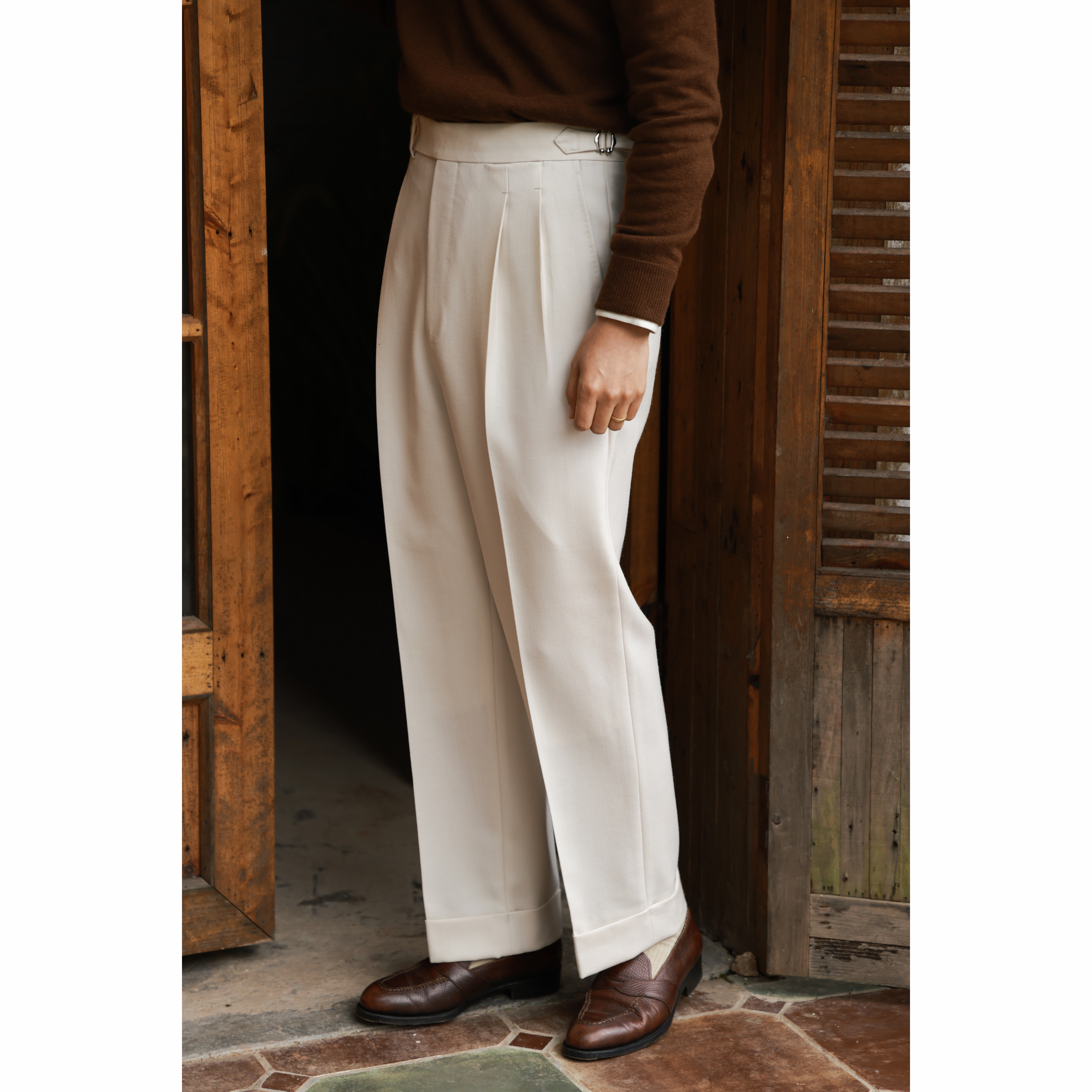 UGENTLE骑兵呢全羊毛直筒西裤男