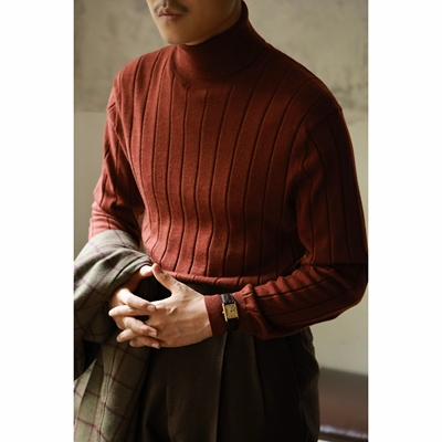 UGENTLE复古棱条羊毛高领毛衣