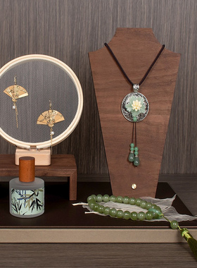 禅意新中式胡桃木饰品展示架梳妆台摆件组合样板房耳环香水套装