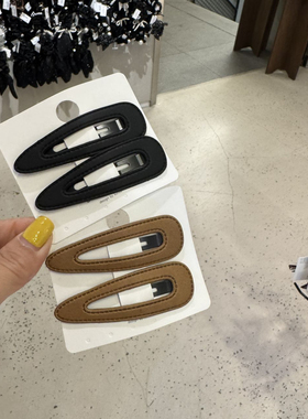 6.22韩国东大门baket复古皮革缕空水滴BB夹皮质边夹后脑勺发夹F4