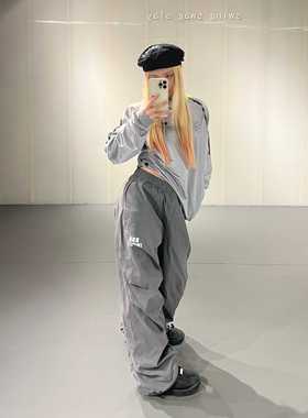 Triple.S新品 春夏复古辣妹中腰褶皱尼龙长裤伞兵工装裤男女同款