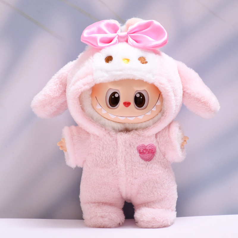 一二三代labubu娃衣服搪胶盲盒挂件拉布布卡通鲨鱼美乐蒂连体衣服