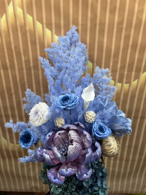 原创：永生的马蹄莲、玫瑰、大丽花、蓬莱松、油画莲等《蓝调》