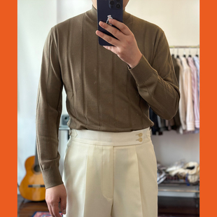 FABRIC MUSEUM大地色棕色170支羊毛打底衫Loro P家WISH纱线20针