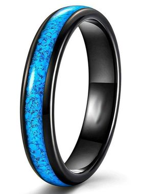 4宽球面钨钢戒指电IP黑色镶嵌天然碎绿松石跨境新品女款婚戒代发