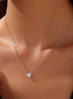 跨境热销花朵7钻吊坠项链 925纯银镀18k金锁骨链高级百搭