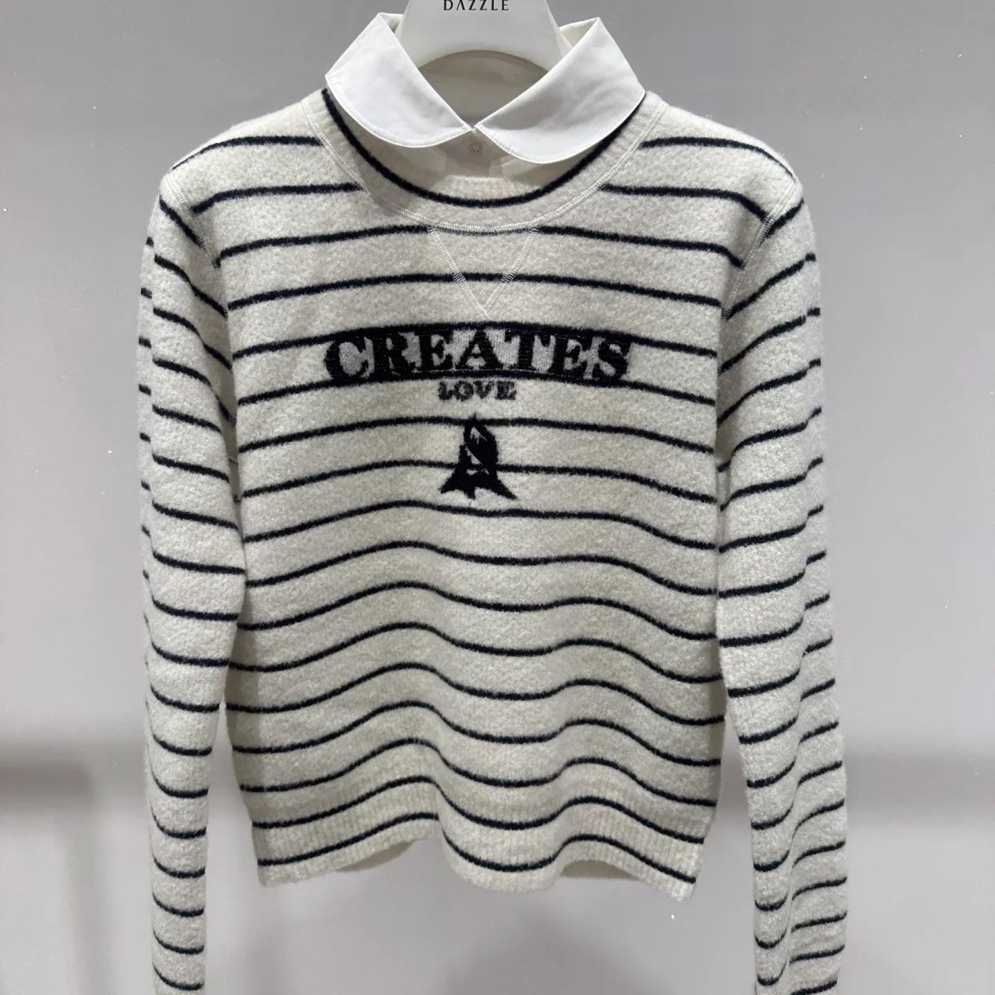 2H4E464折DAZZLE地素国内正品代购2023冬针织夹条套衫吊牌1899