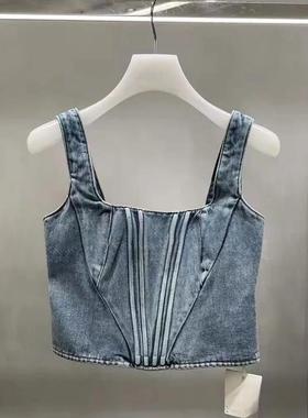 2H1RA02折DAZZLED素国内正品代购2023春蓝色牛仔小上衣吊牌1099