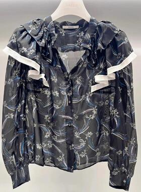 2H3D555折DAZZLED素国内正品代购2023秋黑色花布小上衣吊牌1599