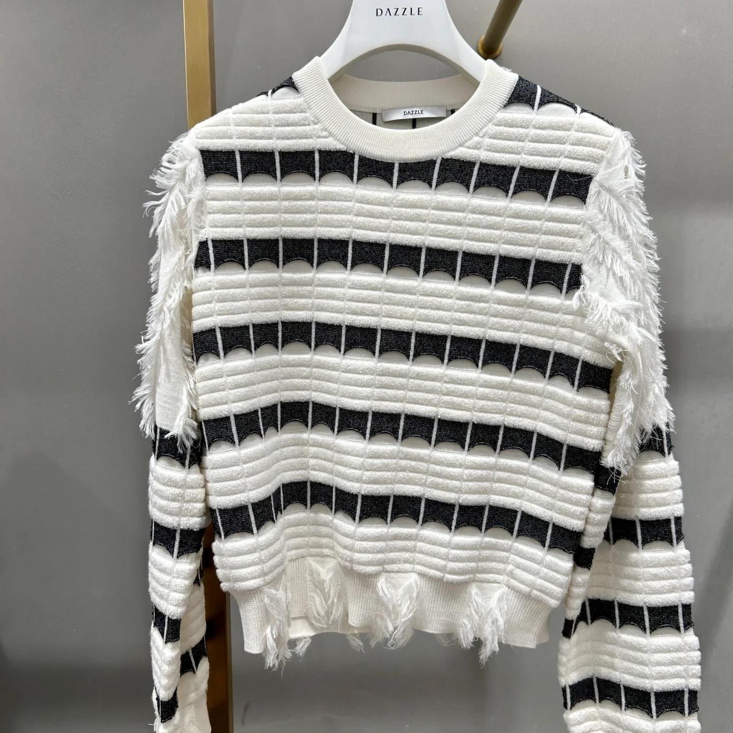 2H3E445折DAZZLE地素国内正品代购2023秋针织格子夹条衫吊牌1899