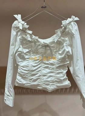 3I2D501折dzzitD素国内正品代购2024夏蝴蝶结白色小上衣吊牌1090