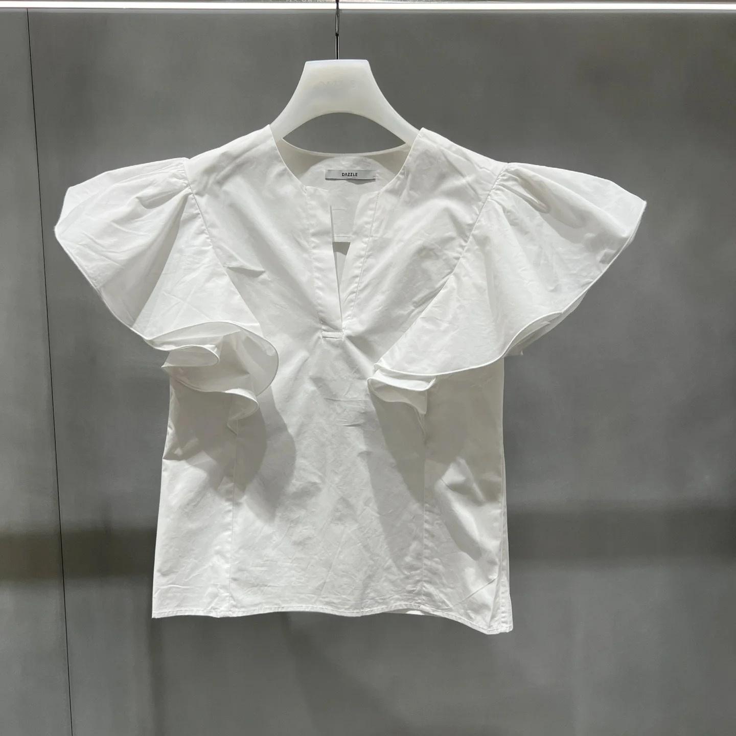 2H2D304折DAZZLE地素国内正品代购2023夏荷叶边小上衣吊牌1299