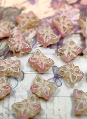 进口捷克珠10x8mm透粉甜蜜小蝴蝶手工串珠饰品diy材料配件散珠