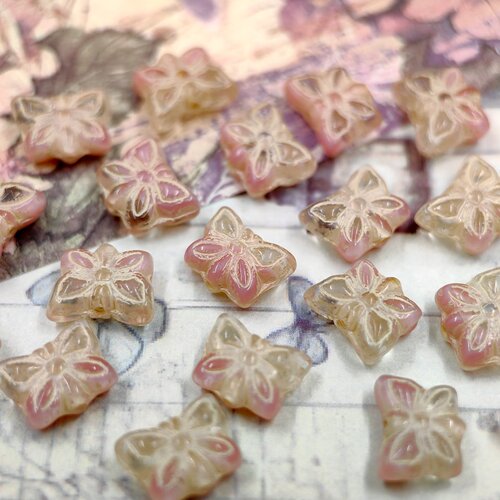 进口捷克珠10x8mm透粉甜蜜小蝴蝶手工串珠饰品diy材料配件散珠