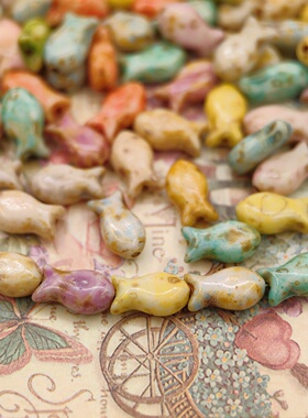 进口捷克珠10x6mm毕加索油画风小鱼珠百搭手作DIY串珠项链材料