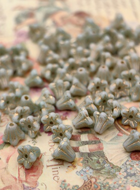 2颗 进口捷克珠5x6mm复古蓝描金风铃珠铃兰花手工串珠材料DIY散珠