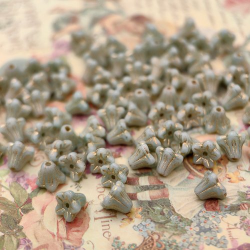 2颗 进口捷克珠5x6mm复古蓝描金风铃珠铃兰花手工串珠材料DIY散珠