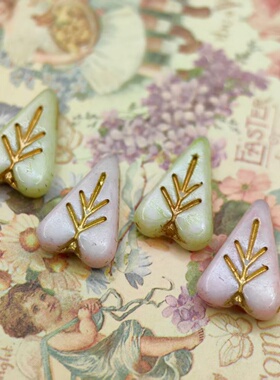 进口捷克珠17x11mm爱心树叶珠复古百搭玻璃珠diy串珠手链饰品材料