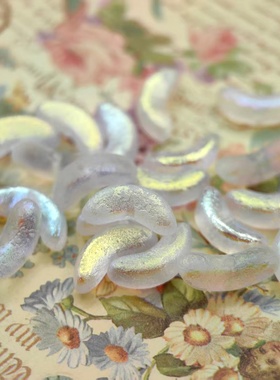 进口捷克珠13x6mm幻彩磨砂雾白叶子琉璃珠手作DIY串珠饰品散珠