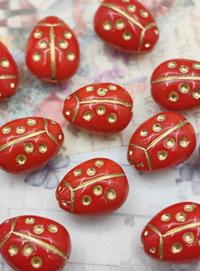 进口捷克珠14x11mm红色描金小虫子珠复古琉璃珠diy串珠材料配件