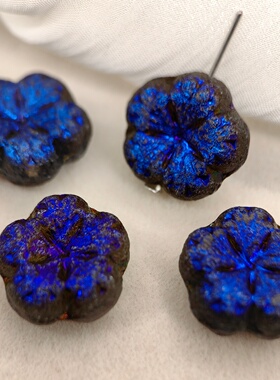 进口捷克琉璃珠17mm蚀刻蓝色大胖花木棉花手作串珠diy饰品材料