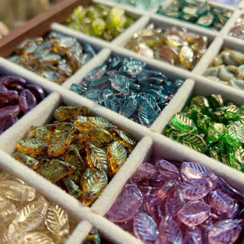 2颗装 进口捷克珠10mm描金树叶手作DIY饰品配件散珠琉璃珠材料