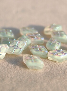 进口琉璃珠捷克9x13mm淡绿夹心镀彩菱形格手作饰品DIY材料珠