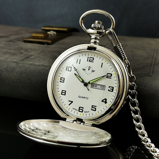 双日历怀表带星期男款 可放照片定制初中生电子机械 学生复古女款