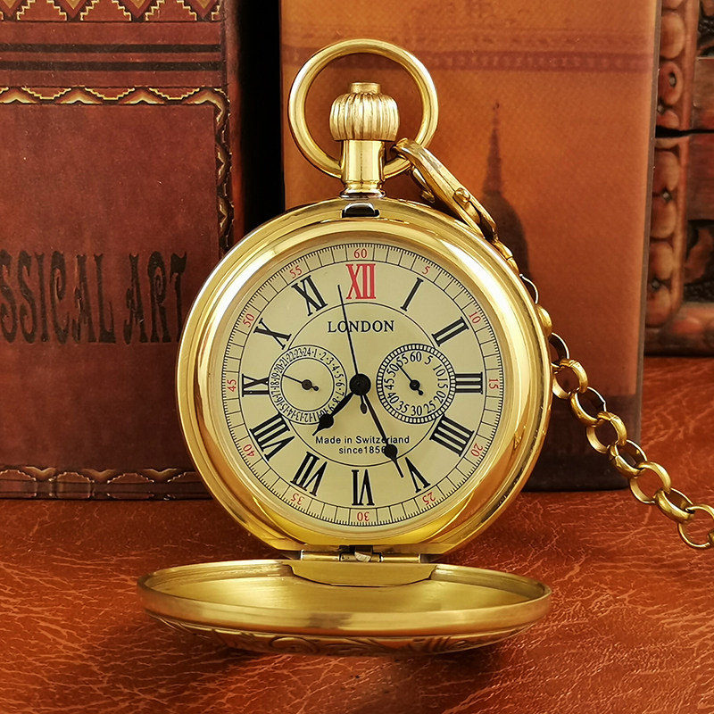高端五针纯铜机械怀表复古男款老上海罗马陀表挂表黄铜老式上发条