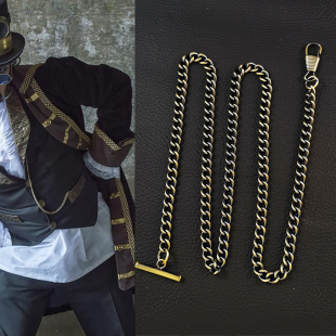 加长老式横杆T字牛仔链腰链怀表配链复古民国影视配饰西装马甲链