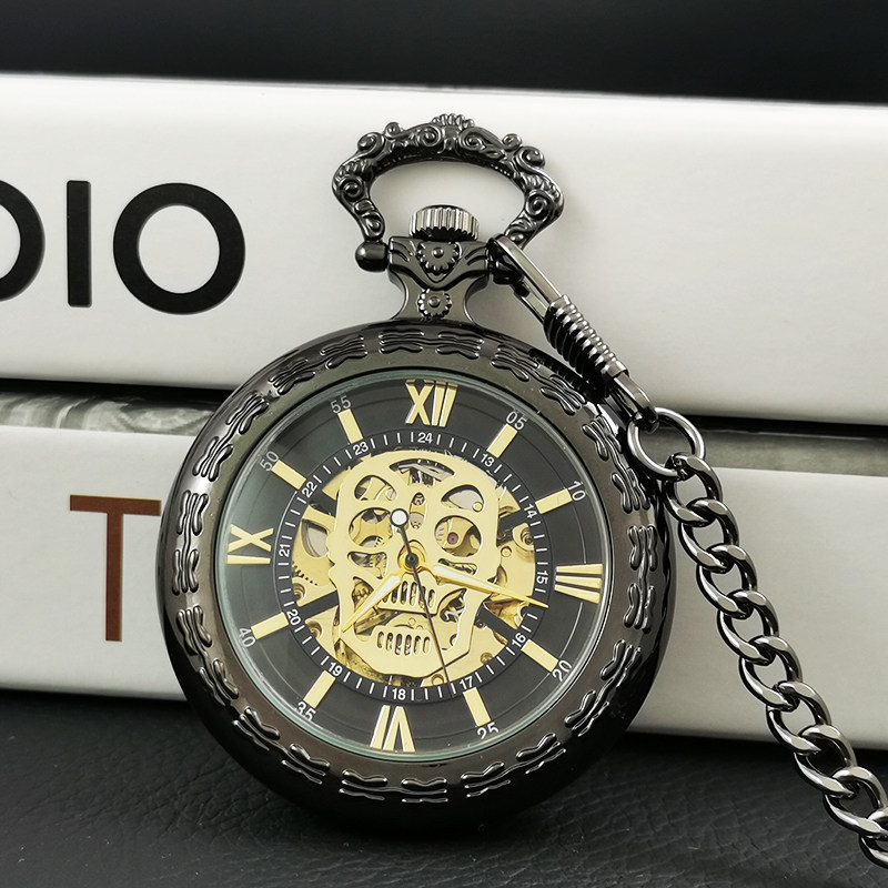 骷髅头怀表复古男款纯机械全自动老式镂空学生女款二次元高颜值